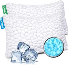 a pillow with ice cubes next to it