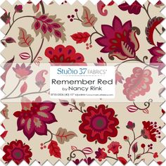 an image of a red and pink flowered fabric with the words, studio 27 fabrics