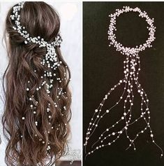 two pictures of different hair accessories and one with flowers on it, the other has pearls