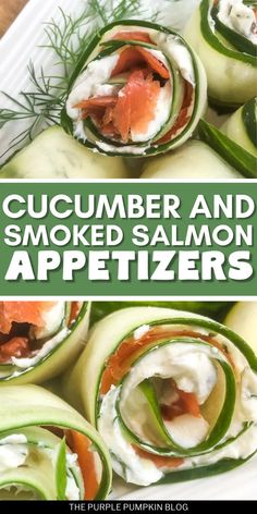 cucumber and smoked salmon appetizers on a platter