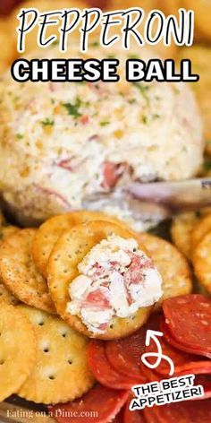 pepperoni cheese ball on a plate with crackers