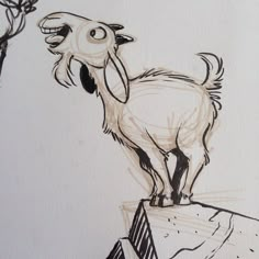 a drawing of a goat standing on top of a rock