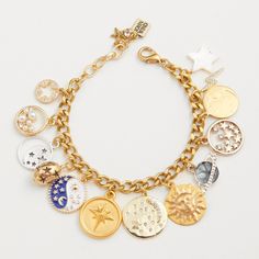 The Moon & The Stars Mini Charm Bracelet - John Wind Maximal Art The Moon And Stars, Mini Charm, Moon And Stars, The Limited, Cute Jewelry, Gold And Silver, Charm Jewelry, Unique Vintage, Jewelry Inspiration