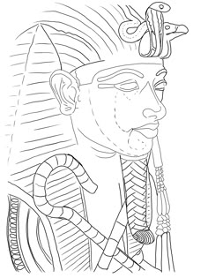 an egyptian mask is shown in this black and white drawing, it looks like the face of pharaoh tutane