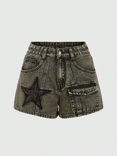 Cute Jean Shorts, Grunge Shorts, Punk Woman, Star Shorts, Denim Shorts Outfit, Bottoms For Women, Outfit Png, Y2k Shorts, Short Denim