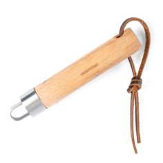 a wooden lighter with a leather cord around it