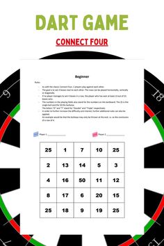 the dart game connect four is shown in red, green and black