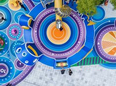 an overhead view of a colorfully painted playground