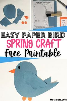 paper bird craft with the words easy paper bird spring craft free printable on it