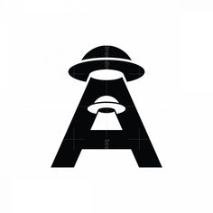 the letter a with an alien head on it's side, in black and white