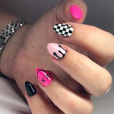 37+ Hot Pink And Black Nail Designs That Will Turn Heads Hot Pink Vegas Nails, Bright Spring Nails Neon Colors, Black And Pink Heart Nails, Black Pink And White Nails, Black White Pink Nails, Black And Pink Valentine Nails, Edgy Short Nails, Black And Neon Nail Designs, Rock Nails Designs