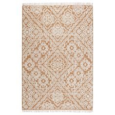 an orange and white rug on a white background