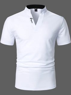 Manfinity Homme Hombres Camisa polo con bordado de letra | SHEIN USA Stylish Mens Suits, Stylish Shirts Men, Mens Smart Casual Outfits, Black Men Fashion Casual, White Fashion Casual, Business Casual Shirts, Embroidered Polo Shirts, Smart Casual Men, Mens Designer Shirts