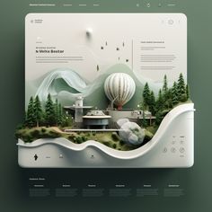 the website is designed to look like an air balloon flying over a house and forest