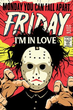 a poster for friday the 13th in love with an image of a person wearing a mask