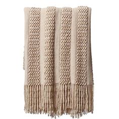 two beige blankets with fringes on them