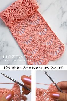 the crochet anniversary scarf is being worked on