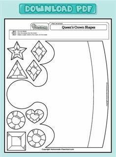 the queen's crown shapes worksheet is shown in black and white, which includes