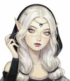 a drawing of a woman with white hair and horns on her head, holding a phone to her ear