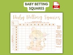 baby betting squares with the words baby betting squares written on it and an image of a teddy bear