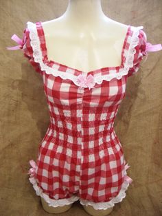 Cutered Gingham Check Gypsy Top Sleeve Romper Playsuit Bows | Etsy Gingham Romper, Off Shoulder Romper, Womens Jumpsuits, Rockabilly Pin Up, Cute Rompers, Red Gingham, Karate Kid, Playsuit Romper, Blue Gingham