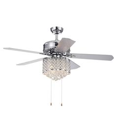 a ceiling fan with crystal chandelier hanging from it