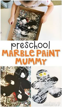 a collage of pictures with the words preschool marble paint dummy on it and an image of