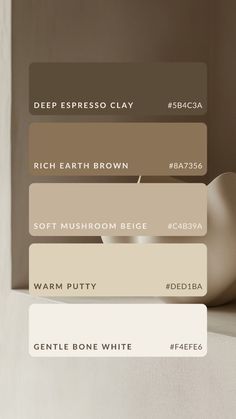 the color swatches for different shades of beige and white are shown in this image