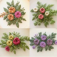 four different types of flowers made out of felt