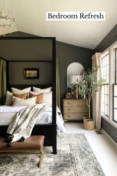 summer decor Black Window Frames Bedroom, Bed Across Window, 3 Window Bedroom, Black Windows Bedroom, Bed Between Two Windows, Bedroom Window Ideas, Painted Window Panes, Window Makeover, Home Decor Ideas Kitchen