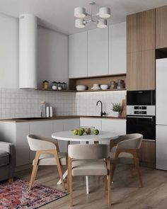 the kitchen is clean and ready to be used as a dining room or living area