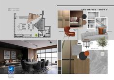 an image of office space with furniture and floor plans in the same room as shown