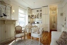 French Style Apartment, Classy Kitchen, Small Apartment Kitchen, Beautiful Rooms, Tiny Spaces, Tiny Apartment, Chic Kitchen, White Rooms, Design Del Prodotto