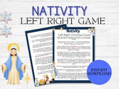 the nativity left right game with an image of mary and jesus