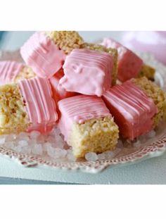 pink and white marshmallows on a plate