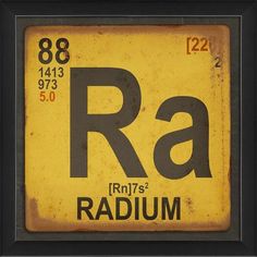 the symbol for radiumum is shown in this framed image with black frame and yellow background