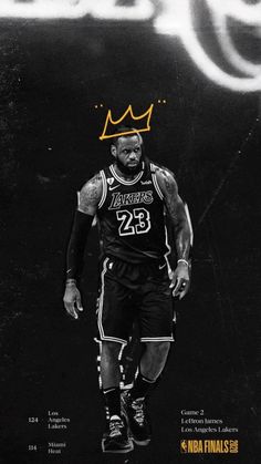 a basketball player with a crown on his head and the number 23 in front of him