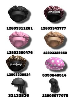 several different types of hats are shown in this graphic style, with the names and numbers below them