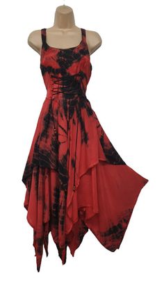 Fashionable Tie Dye Maxi Corset Dress Festival Pixie Hem Red Black 8 10 12 14 16 18 20 22 for Any Maxi Corset Dress, Red Black Dress, Punk Dress, Funky Outfits, Tie Dye Maxi, High Quality Dress, Tie And Dye, Festival Dress, Cheap Dresses