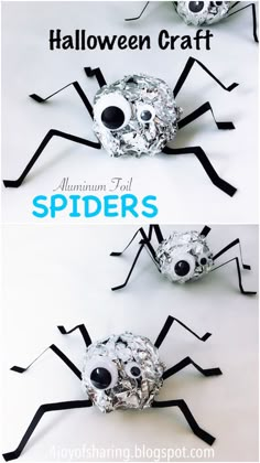 an image of a spider made out of aluminum foil with eyes and legs on it