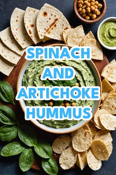 A photo of a  Spinach and Artichoke Hummus which is a type of hummus bowl