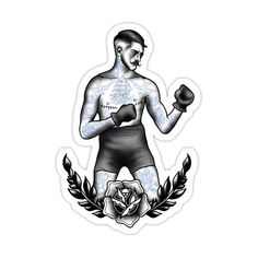 a man with tattoos on his body and boxing gloves in front of him is holding a rose