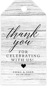 thank you for celebrating with us gift tags, set of 20 - white woodgrain