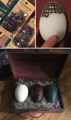 three different types of golf balls in a box