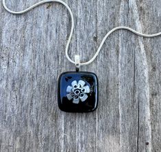 Fused Glass Pendant Necklace - Black and White - Italian Millefiori Glass Flower - Handmade Jewelry - Handmade Pendant White Italian, Flower Handmade