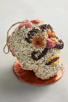 there is a sculpture made out of rice and nuts