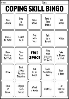 A To Z Coping Skills, Coping Skills Jeopardy, Coping Cards Free Printable, Cbt Group Activities, Dbt Worksheet Activities, Coping Skills Bingo, Cbt Kids, Coping Skills Activity, Coping Skills Worksheet