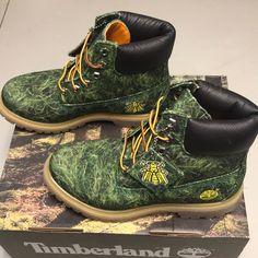 Billionaire Boys Club X Timberland Bee Line Grass Canvas Boots Size 5.5 Women’s New With Tags Other Sizes Available Designer Green Boots With Round Toe, Timberland Nellie, Timberland Field Boots, Chukka Boots Women, Brown Hiking Boots, Timberland Boots Women, Timberland Premium, Black Timberlands, Canvas Boots