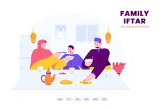 people sitting at a table eating food and drinking tea or coffee, with the caption family iftar