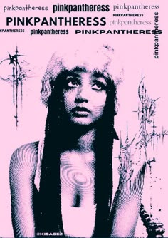 an advertisement for pink pantheries featuring a woman's face and long black hair